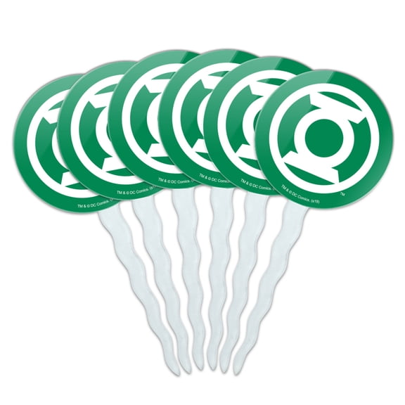 Green Lantern White Logo Cupcake Picks Toppers Decoration Set of 6