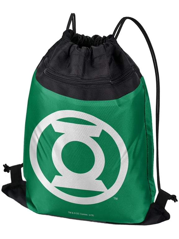 Green Lantern White Logo Drawstring Backpack Sports Bag Sackpack 17" x 13", Perfect for Gym, Yoga or Practice