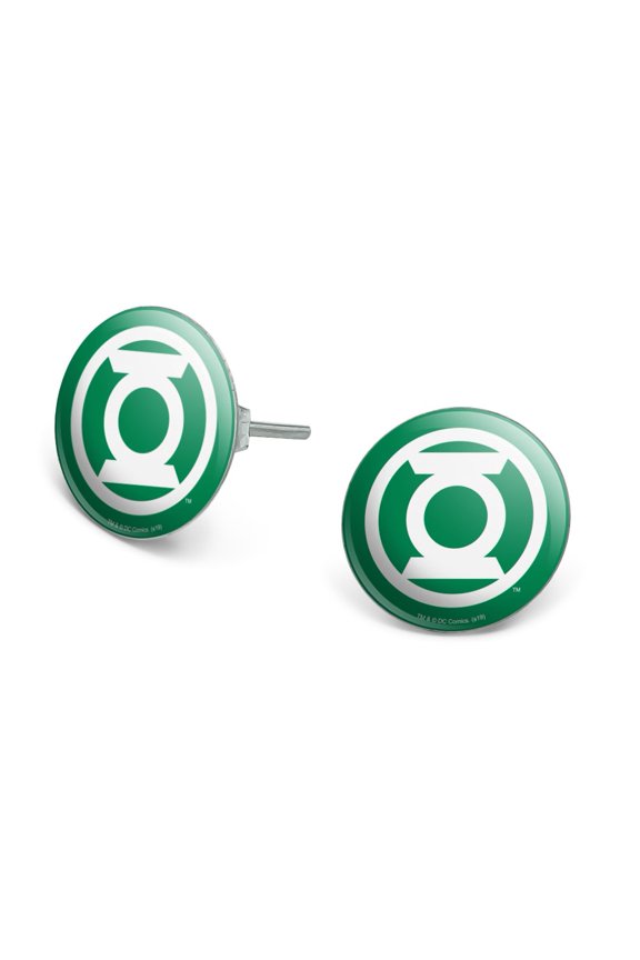 Green Lantern White Logo Novelty Silver Plated Stud Earrings