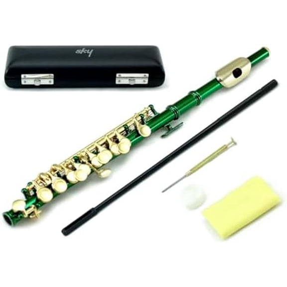 Green Laquer with Gold Keys Piccolo Key of C with Hard Case, Cloth, Cleaning Rod, Joint Grease, and Screw Driver$$Musical Instruments