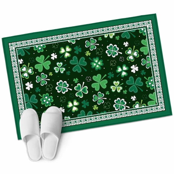 Green Large Area Rugs for Bedroom Living Room, Soft Non Slip Carpet Bedside Rug, St. Patrick's Day Shamrock Spring Checkered Rectangular Floor Cover Kitchen Accent Rug 2'x3' for Dining Room/Office