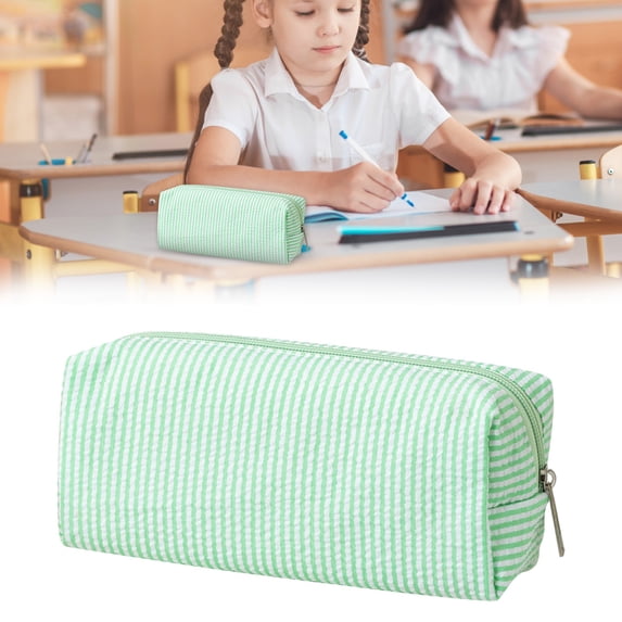 Green Large Capacity Pen Case, Nylon Pencil Pouch Organizer With 30+ Pen Storage Full Open Zipper Bag For Office