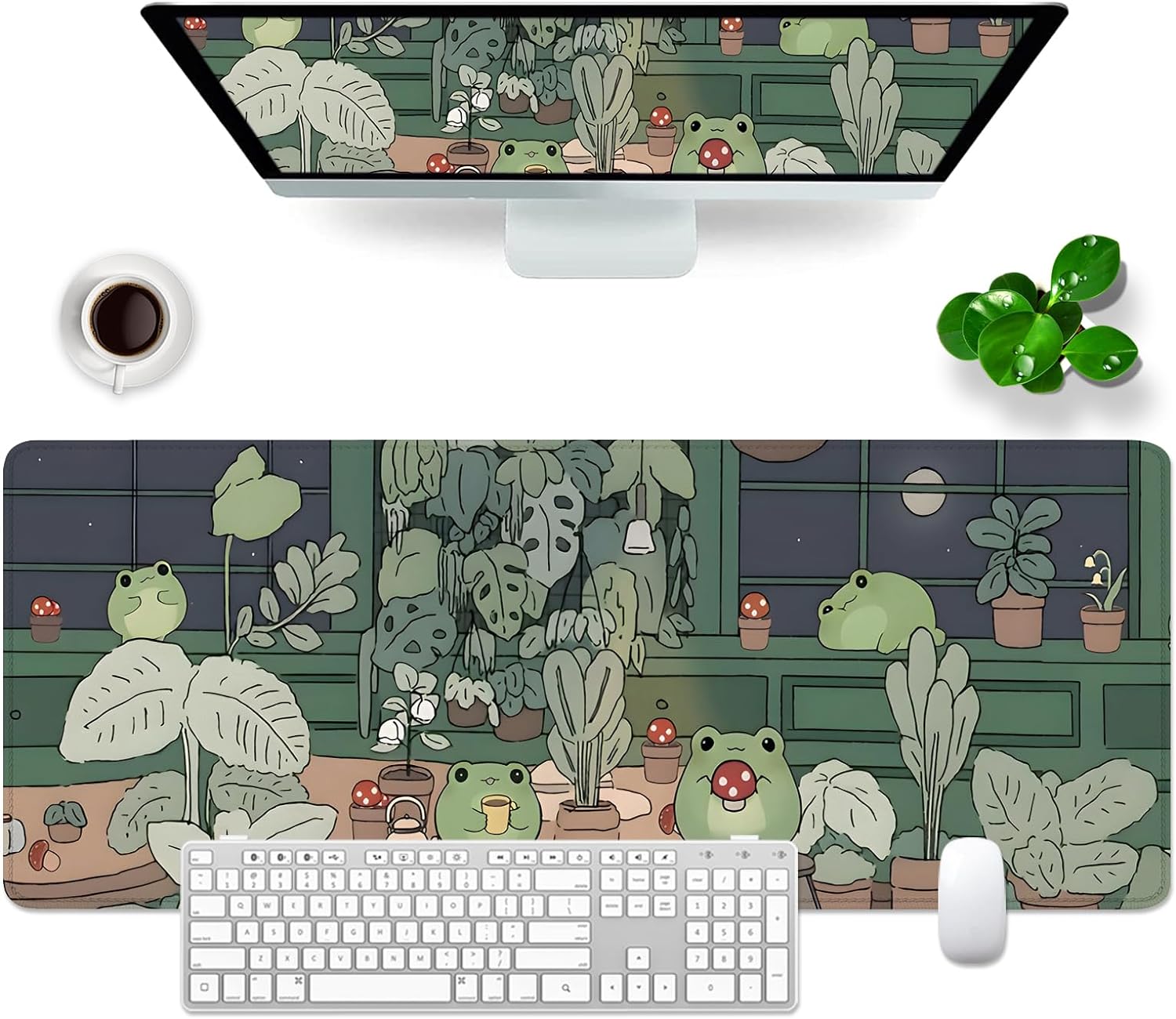 Cute Cat Mouse Pad Large Green Desk Mat For Women Rubber Anti Slip Keyboard Pad Kawaii Desk Pad Gift For Girlfriend Or Office Decor