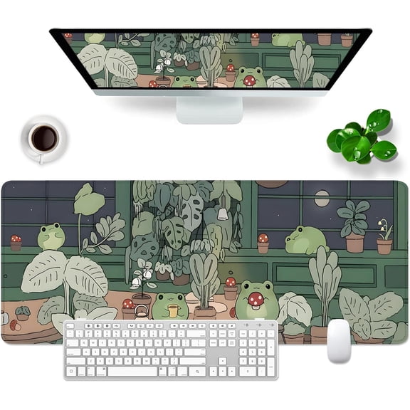 Green Large Mouse Pad Frog Gaming Mouse Pad Office Desk Accessories XL Desk Decor Mat 31.5x11.8x0.12 inch Cute Desk Pad Kawaii Keyboard Pad (Frog)