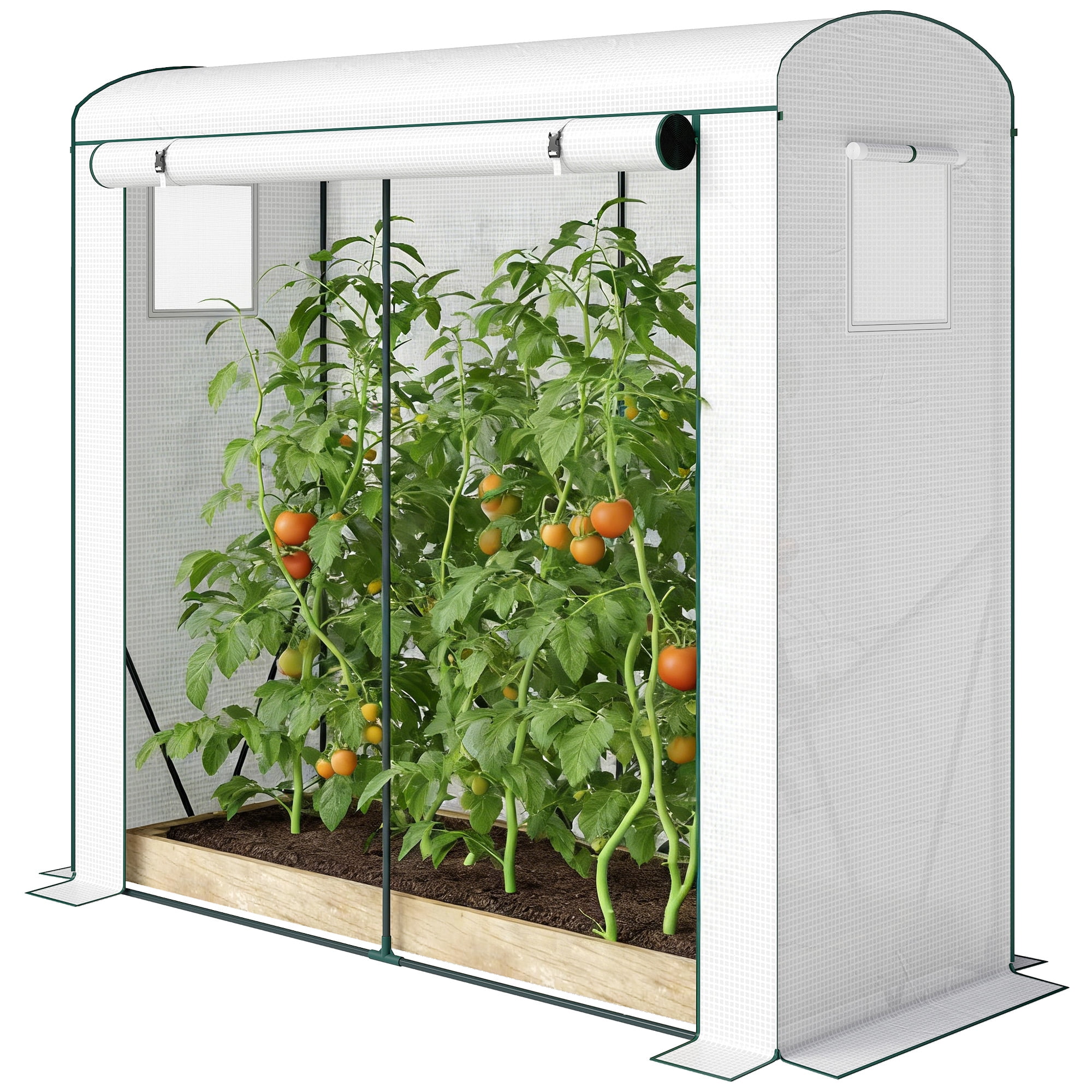 Green Large Outdoor Greenhouse with 140gsm PE Cover, Roll-Up Door & Mesh Windows, Powder-Coated Steel Frame, Windproof Level 4