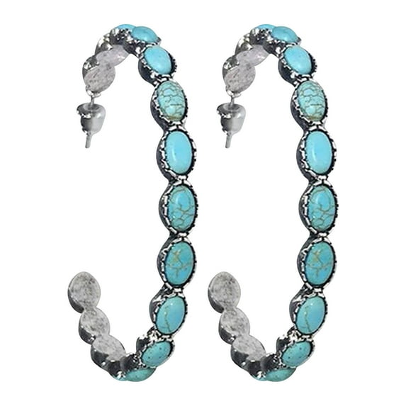 Green Large Turquoise Hoop Earrings With A Vintage Western Feel Hypoallergenic And Easy To Wear For Daily Style 1.97 Inches Diameter