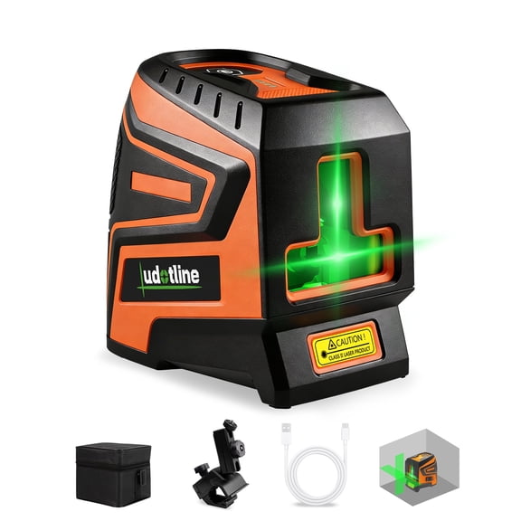 Green Laser Level 2 Line TK011, Ultra Bright Cross Line, 2s Self Leveling, ±3mm Accuracy, 2200mAh Rechargeable, Shockproof Durable Build for Jobsite (Clamp Kit – Adjustable Clamp + Soft Bag)