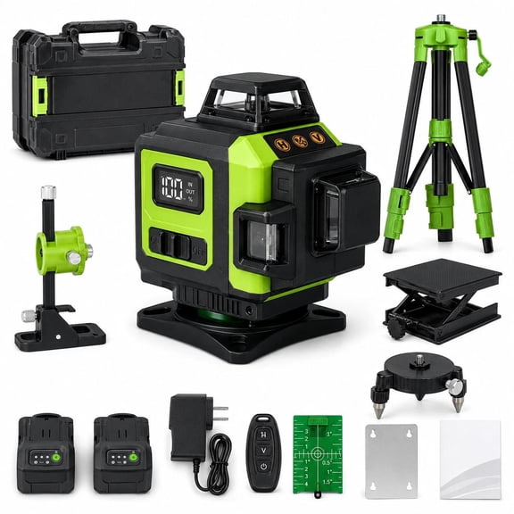 Green Laser Level 3D 360 Self-Leveling Tripod Kit with 12-Line Cross Line