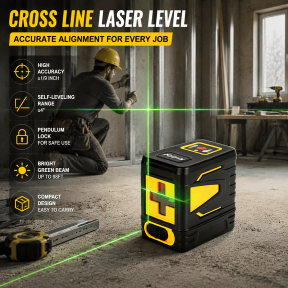 Green Laser Level, Self-Leveling Cross Line Laser with Magnetic Base, 2-Line Laser Level for Wall Installation and Alignment