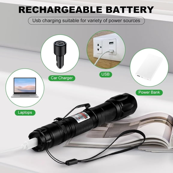 Green Laser Pointer High Power, Tactical Long Range Laser, Rechargeable Laser, Adjustable Focus Laser with Carrying Case (Green Light)