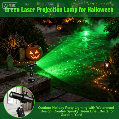Green Laser Projection Lamp for Halloween Outdoor Holiday Party Lighting with Waterproof Design, Creates Spooky Green Line Effects for Garden, Yard