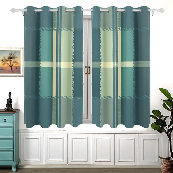 Green Lattice 5455 Inch Black Out Curtains 2 Packs Aesthetic for Bedroom Living Room Sliding Glass Doors Kitchen Windows