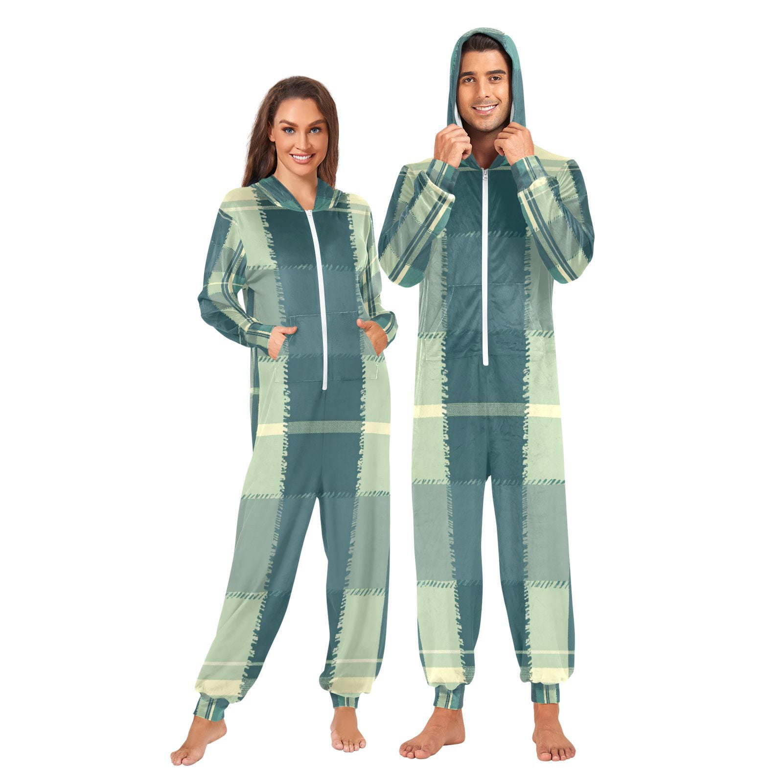 Green Lattice Adult Unisex Onesie Pajamas Slim Fit One Piece Suit Pjs ...