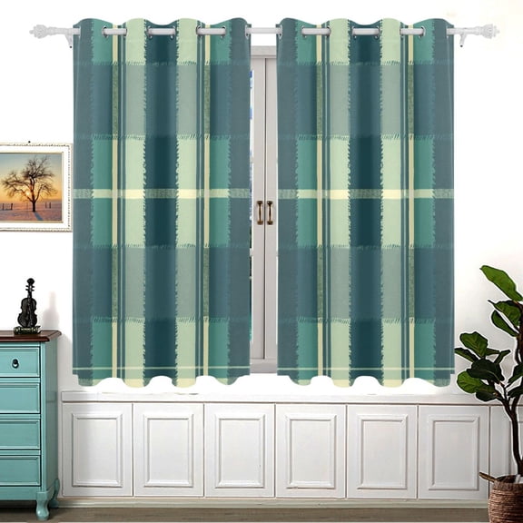 Green Lattice Black Out Curtains Aesthetic for Bedroom Living Room Sliding Glass Doors Kitchen Windows 2 panels set