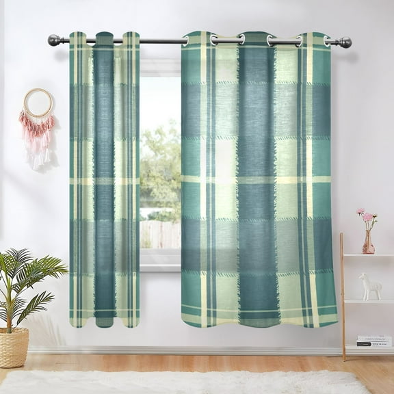 Green Lattice Blackout Curtains Thermal Insulation 63 inch Grommet for Bedroom Living Room Bathroom Kitchen Windows 2 Pack