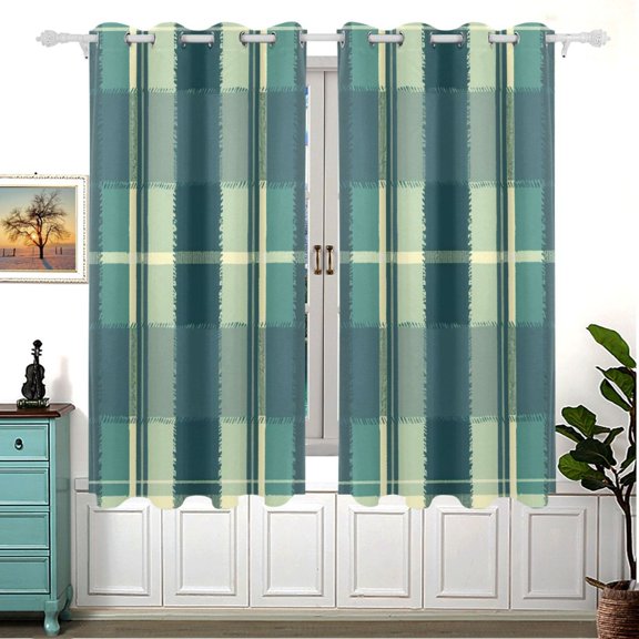 Green Lattice Curtains Black Out Curtains for Sliding Glass Doors Bedroom Living Room Bathroom 2 Panels Set