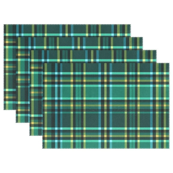 Green Lattice Grids 12×18 inch Placemats Heat Resistant Washable Foldable Rectangular Placemats Set Decoration Indoor Outdoor for Kitchen Dining Table 1PC