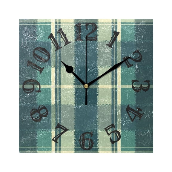 Green Lattice Wall Clock Square Silent Non Ticking Battery Operated Clock for Home Bathroom Kitchen Bedroom Living Room
