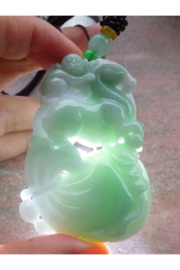 Green Lavender Natural A Jade jadeite Pendant Horse Monkey Coin Bag Necklace 684993 TN