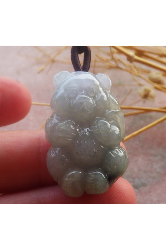 Green Lavender Natural A Jade jadeite Pendant Panda Bamboo Coin Necklace 690958 TN