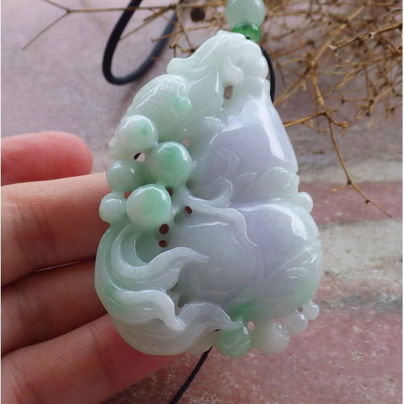 Green Lavender Natural A Jade jadeite Pendant Phoenix Gourd Ruyi Necklace 666606 TN