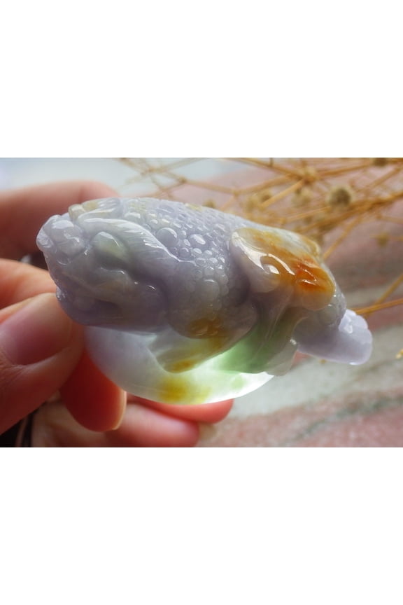 Green Lavender Yellow Natural A Jade jadeite Pendant Frog Toad Coin Ruyi Necklace 688365 TN
