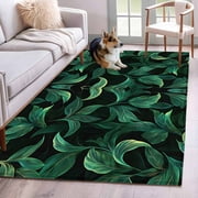 Green Leaf 3'x5' Washable Rug, Nature Vines Branch Summer Tropical Plant Non-Slip Area Rugs for Entryway Kitchen Classroom, StainResistant Dorm Throw Carpet, Low Pile Soft Indoor Floor Mat