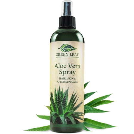 Green Leaf Aloe Vera Spray 99% Pure Cold-Pressed Aloe Vera Juice, for Hair, Skin & Face Moisturizer, Fast Absorption After Sun Care, Sunburn Relief & Solar Recovery Spray, 8oz ,Aloevera Body Spray 8 Ounce (Pack of 1)