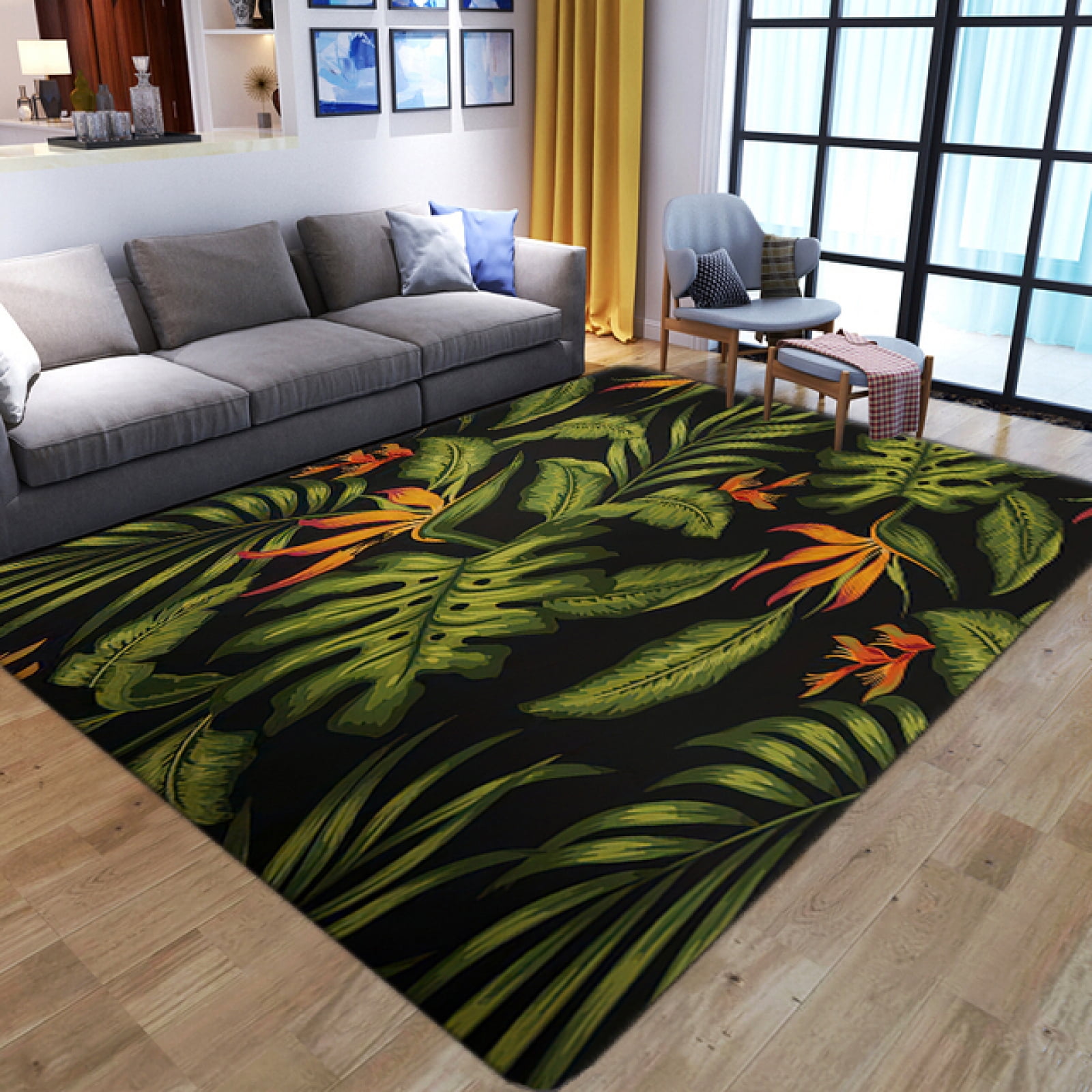 Green Leaf Area Rug For Living Room, Large Bedroom NonSlip Washable