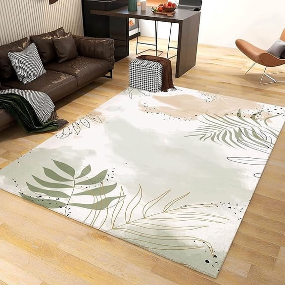 Green Leaf Area Rug, Minimalist Modern Plant Living Room Rugs, Easy-Cleaning Anti Slip Carpet For Indoor Hallway Dining Room Entryway Home Decor 2 x 3ft
