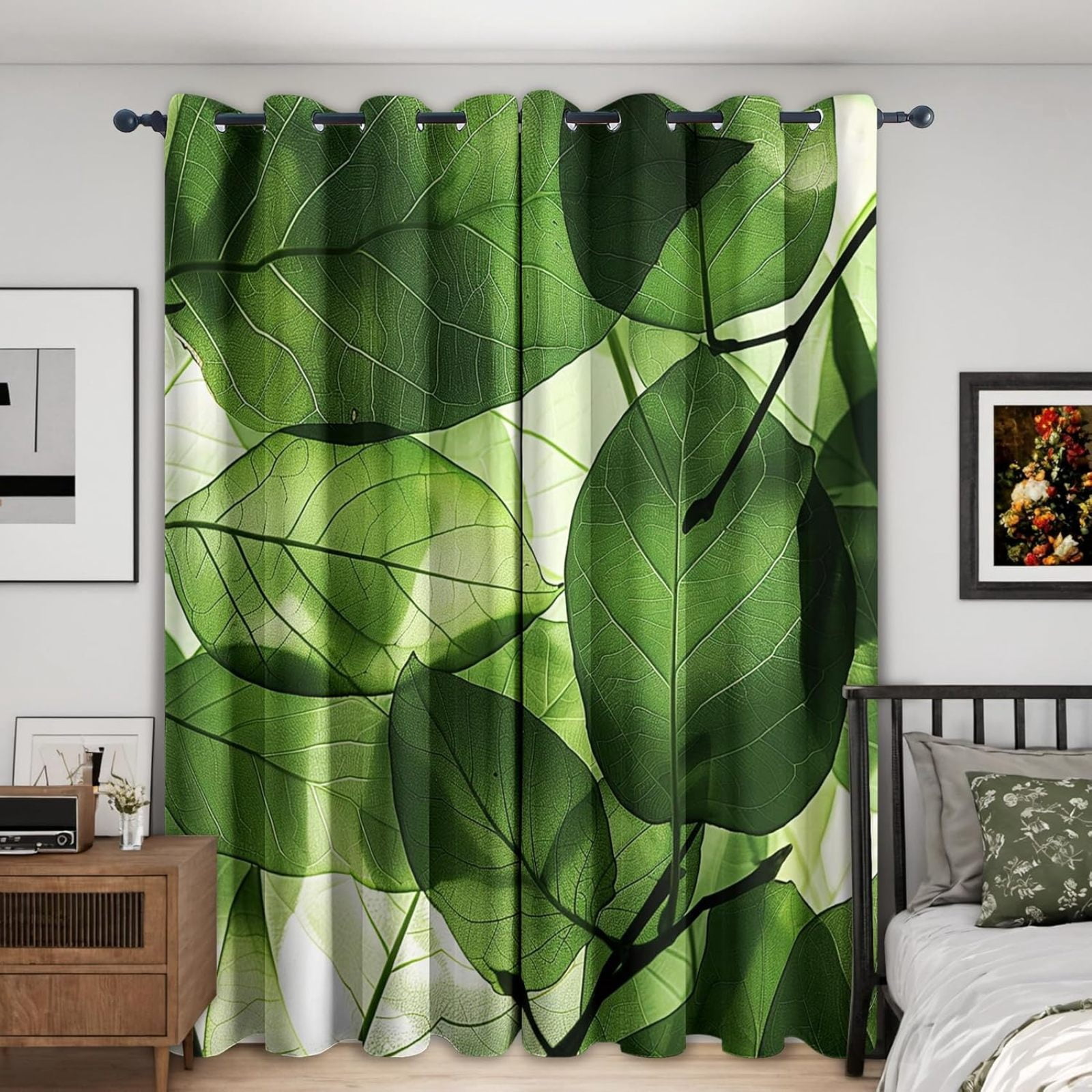 Green Leaf Blackout Curtains, Leaves Texture Curtains For Living Room ...