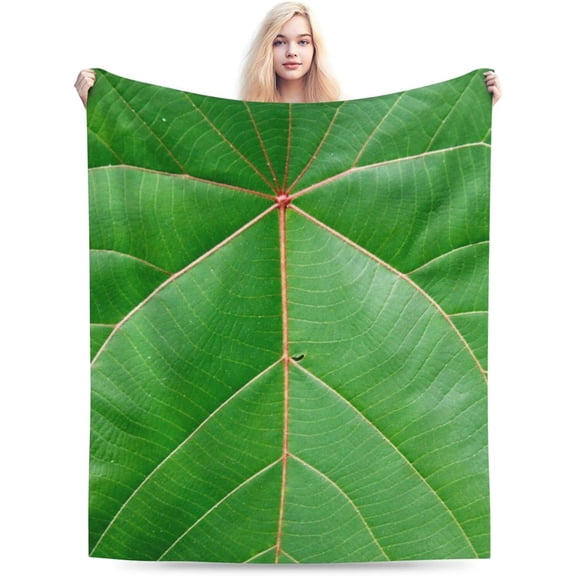 Green Leaf Blanket Flannel Plant Throw Blankets Soft Plush Giant Leaf Blanket Leaves Design for Bed Couch and Sofa Leaf Blanket Leaf Design Accent for Plant Lovers (green03, 40" x 50")