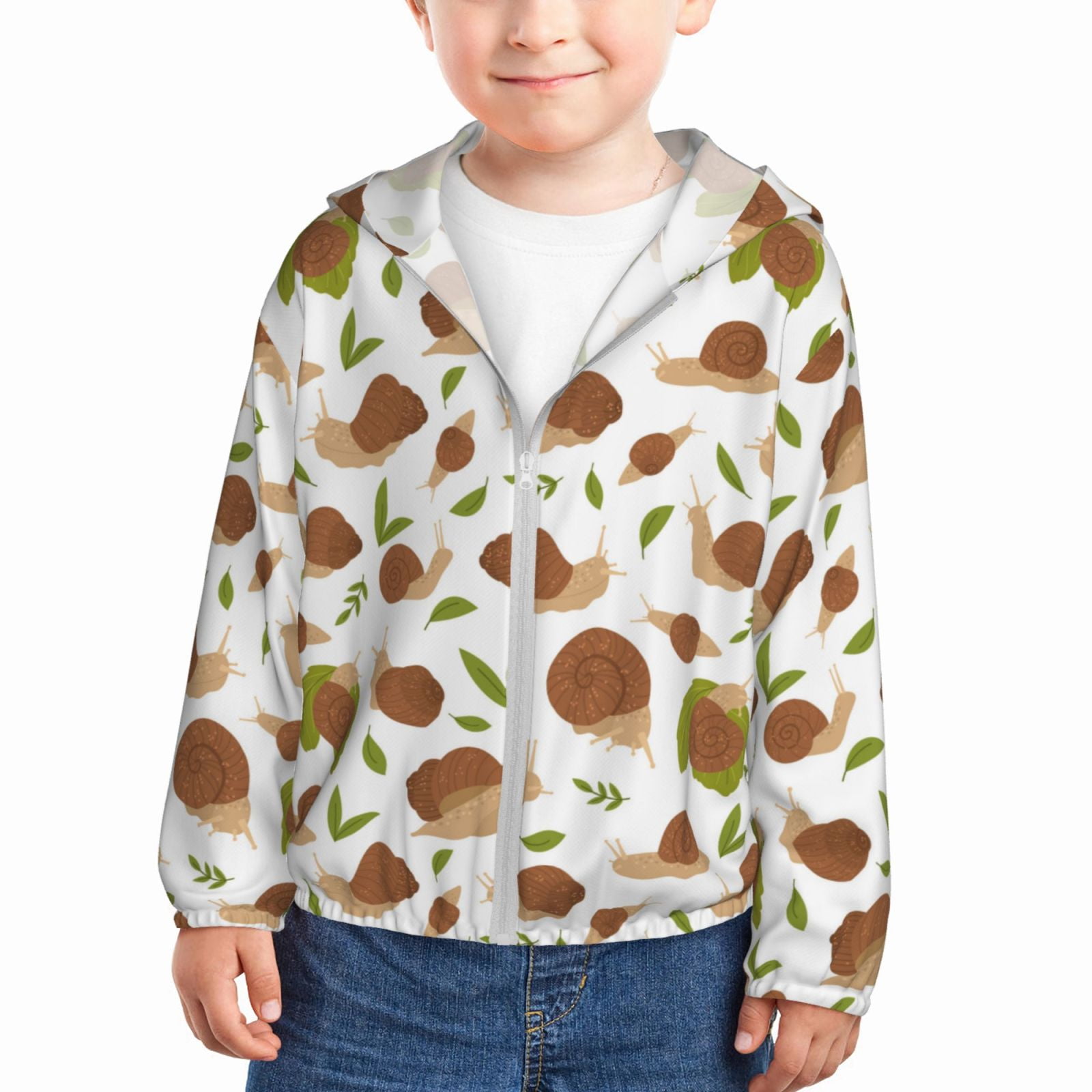 Green Leaf Brown Snails Sun Protection Clothing Zip Up Hoodie