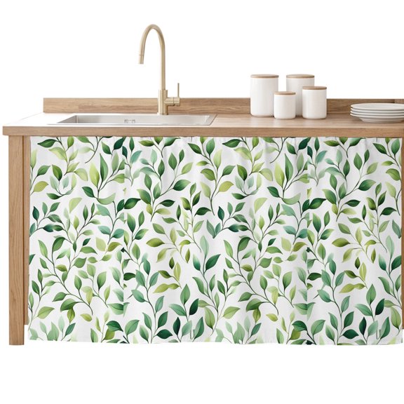 Green Leaf Cabinet Curtains for Kitchen Plant Leaf Sink Skirt for Bathroom, Pedestal Sink Skirt, Under Sink Curtain, 28"W x 51"L