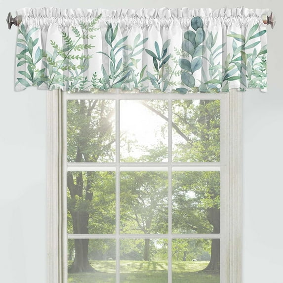 Green Leaf Curtain Valance for Windows Elegant Floral Rod Pocket Window Valances Plant Printed Short Curtains for Kitchen Bathroom 54 x 18 inch