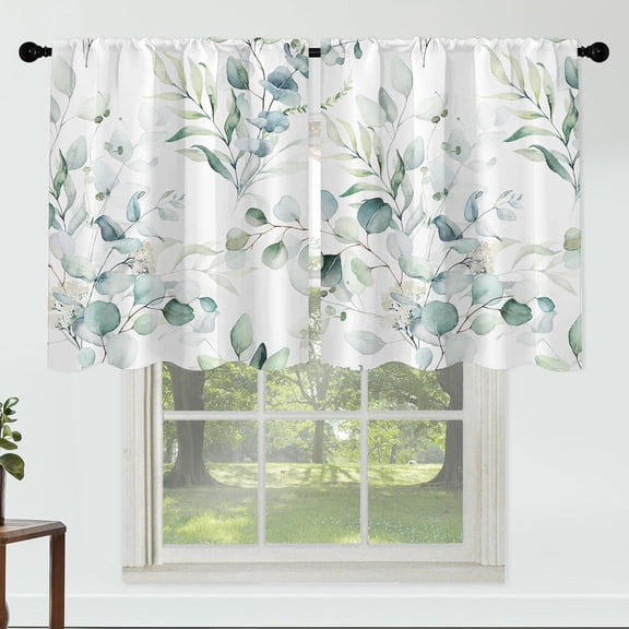 Green Leaf Curtains 27 Inches Wide 24 Inches Length 2 Panels Elegant Green Floral Rod Pocket Window Curtain Plant Printed Short Curtains for Kitchen Bathroom