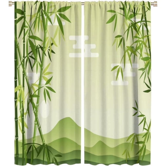 Green Leaf Curtains, Japanese Forest Plant Oriental Abstract Bamboo Tree Living Room Bedroom Blackout Decorative Curtains 2 Panel Set, 21x54 Inches. Lime Green