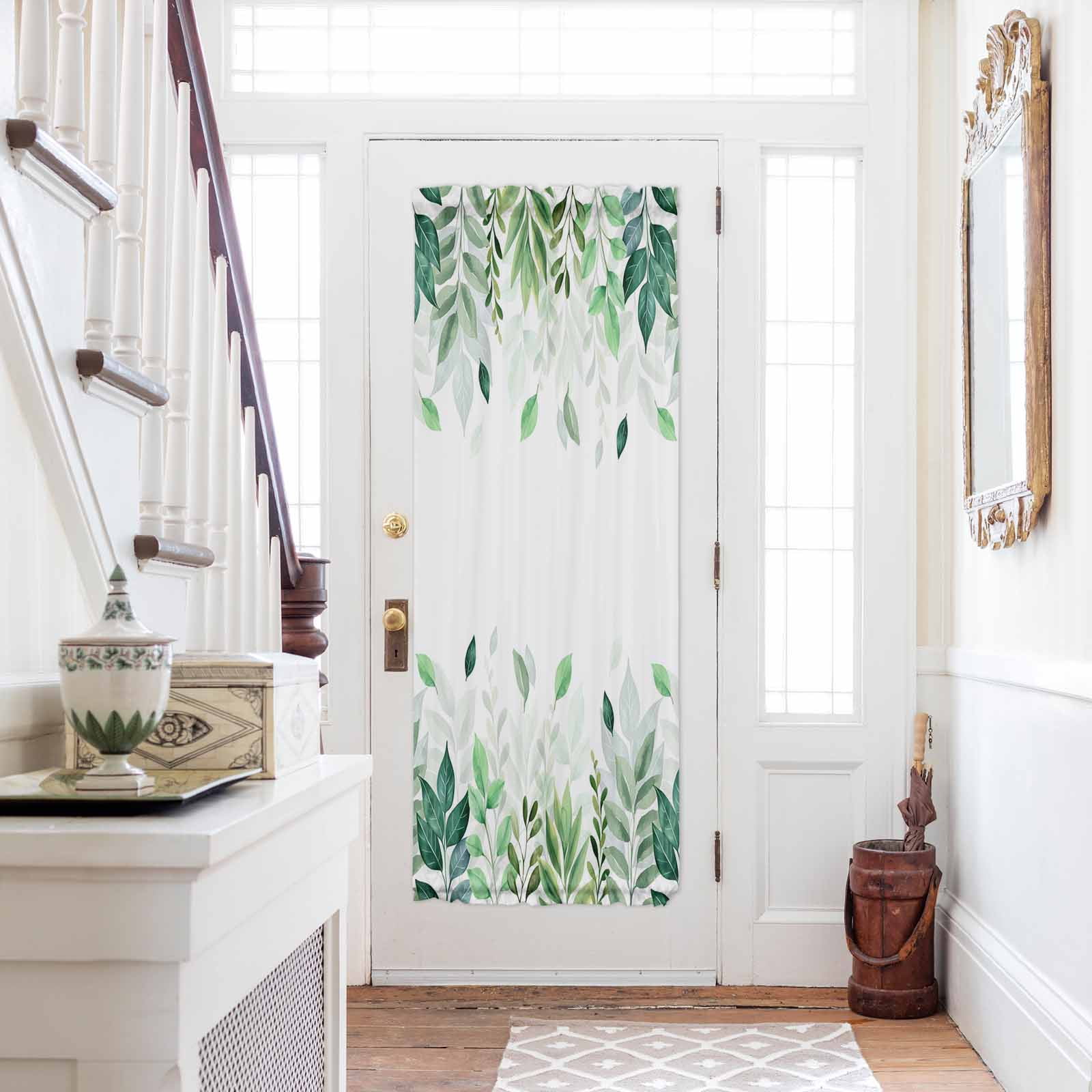 Green Leaf Door Curtains for Door Window, French Sidelight Front Back ...