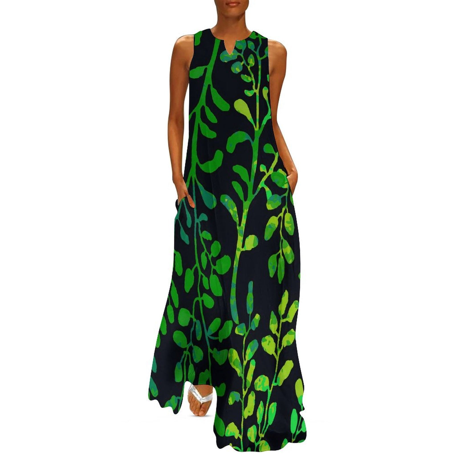 Green Leaf Dress Spring Christmas Pine Cones Street Style Boho Beach Long  Dresses Woman Custom Party Maxi Dress Big Size 4XL 5XL - Walmart.com