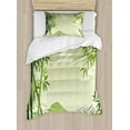 thumbnail image 1 of Green Leaf Duvet Cover Set Twin Size, Abstract Bamboo Trees in Japanese Forest Botanical Oriental Outdoors, Decorative 2 Piece Bedding Set with 1 Pillow Sham, Lime Green Pale Green, by Ambesonne, 1 of 3