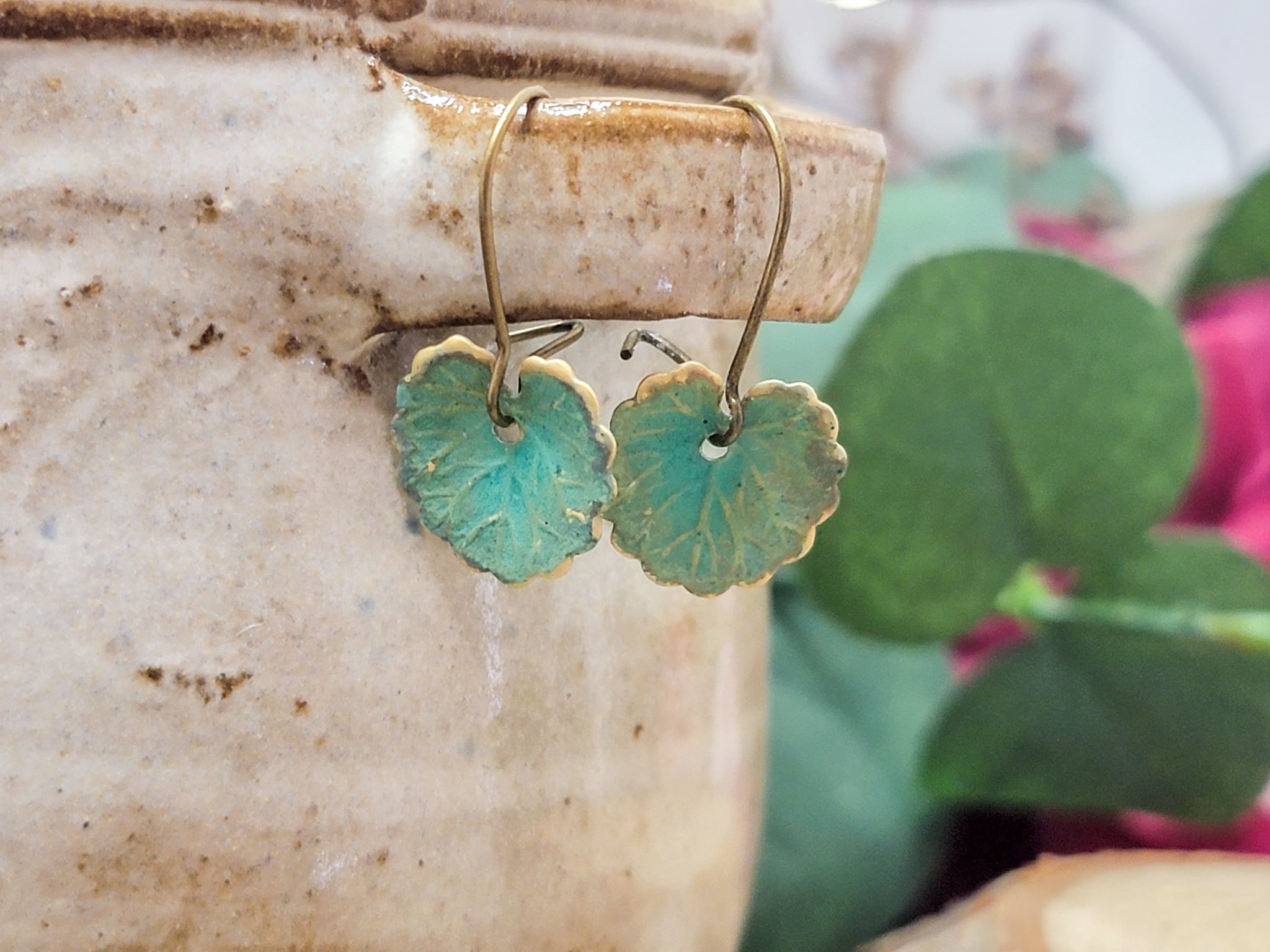 Green Leaf EarringsVerdigris Patina Lily Pad Earrings