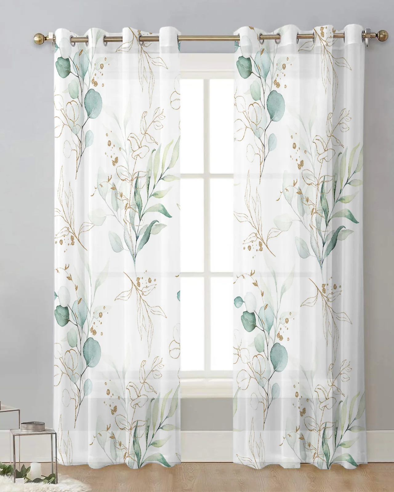 Green Leaf Eucalyptus Plant Tulle Living Room ration Transparent Sheer