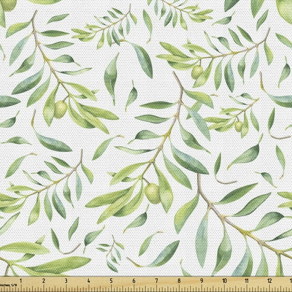 Ambesonne Green Leaf Fabric by the Yard Upholstery, Olive Tree Illustration, 10 Yards, Avocado Green