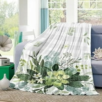 Green Leaf Floral Fleece Throw Blanket For Couch Flannel Lightweight Bed Blankets Watercolor Leaves Grey Fuzzy Warm Plush Throws Super Soft Cozy Blanket For Sofa Travel Camping 40" x 50"