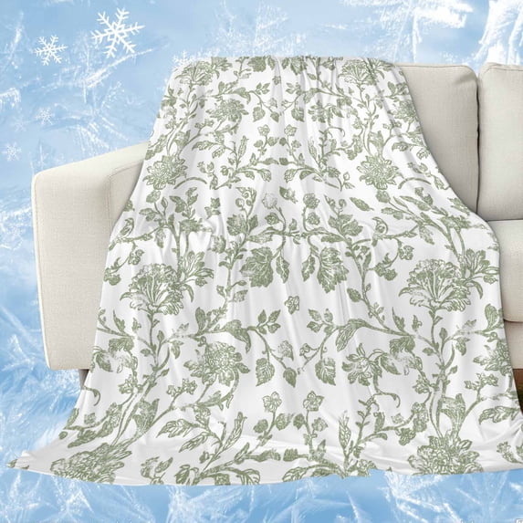 Green Leaf Flower Cooling Blanket,Lightweight Breathable Summer Throw Blanket with Double Sided Cold Effect,Vintage Farmhouse Bohemian Spring Picnic Blankets Bed Sheet for Hot Sleepers 60"x80"