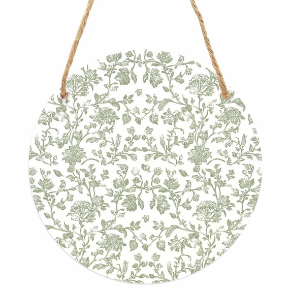 Green Leaf Flower Round Front Door Welcome Sign, 7.8 Inch Wall Hanging Decor for Indoor Outdoor, Vintage Farmhouse Bohemian Spring Home Porch Hanger Decorations for Holiday Gift
