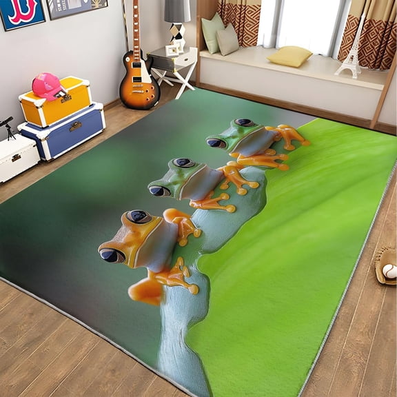 Green Leaf Frog Area Rugs, Nature Animal Carpet, Washable Non Slip Low Pile Soft Rug for Living Room Bedroom Home Office High Traffic Decor Mat 2x3ft