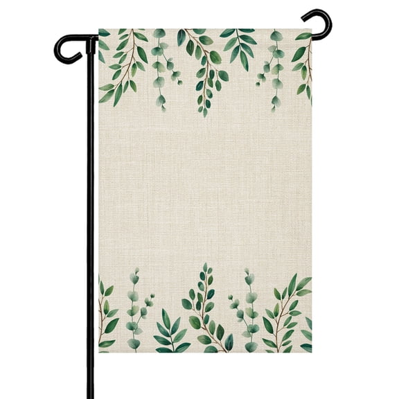 Green Leaf Garden Flag 12x18 Inch Watercolor Pastoral Plant Vintage Linen Double Sided Small Decorative Garden Flags for Outside, Outdoor Yard Porch Lawn Decoration