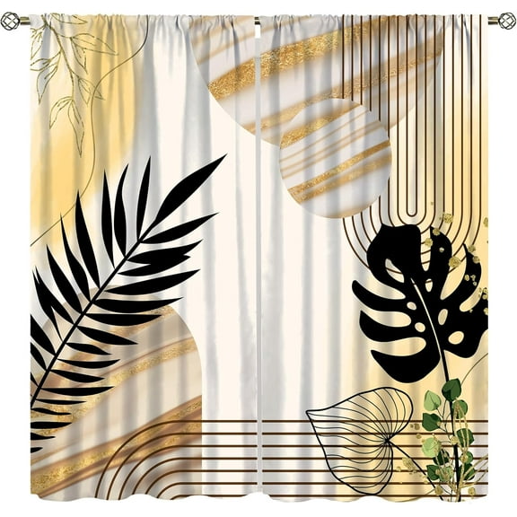 Green Leaf Geometry Curtain,Mid Century Tropical Palm Leaves Plant Minimalist Marble Arch Sun Rod Pocket Window Treatment for Living Room 26"W x 63"L (Pack of 2)