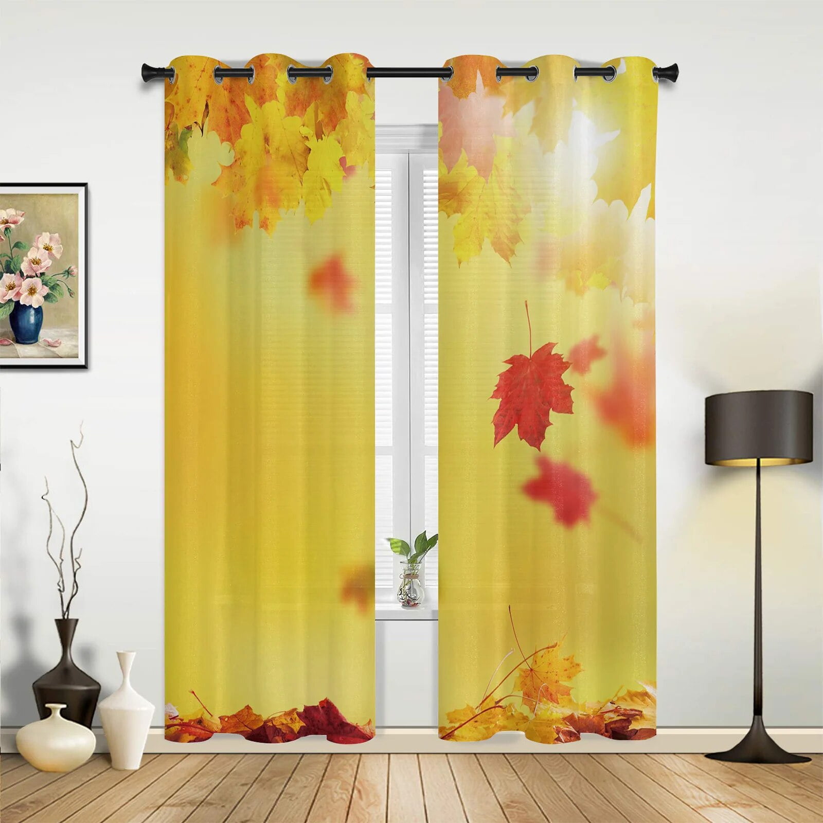 Green Leaf Ginkgo Modern Hall Curtains For Living Room Kitchen Boy Girl